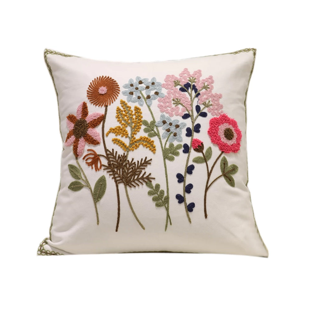 Confetti colorful embroidered wildflower 18x18 pillow cover