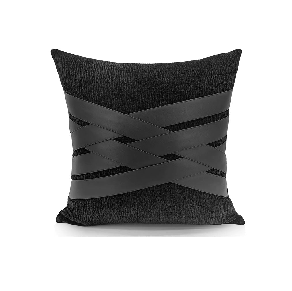 Onyx black basket weave pillow cover with textured woven fabric