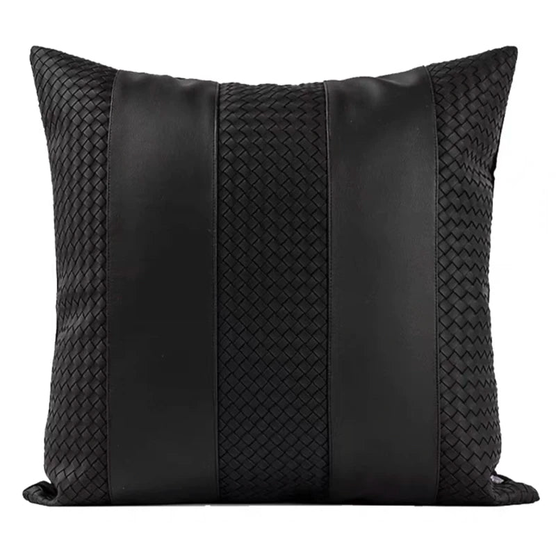 Close-up of the Obsidian black braided and smooth faux leather panels