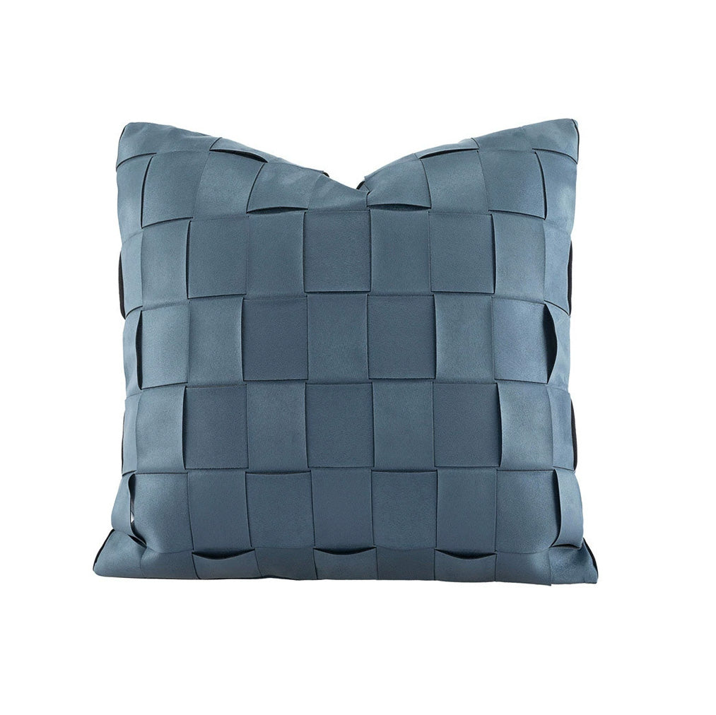 Harbor blue basket weave pillow cover with textured woven fabric