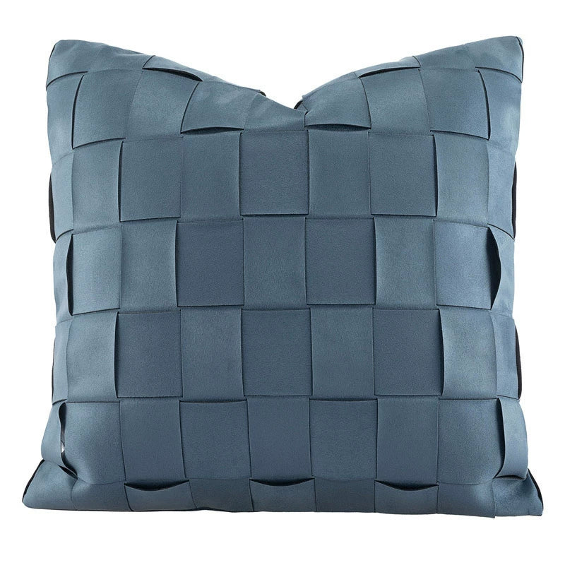 Close-up of the Harbor blue basket weave 18x18 pillow cover texture