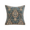 Indigo blue jacquard paisley pillow cover with woven medallion pattern