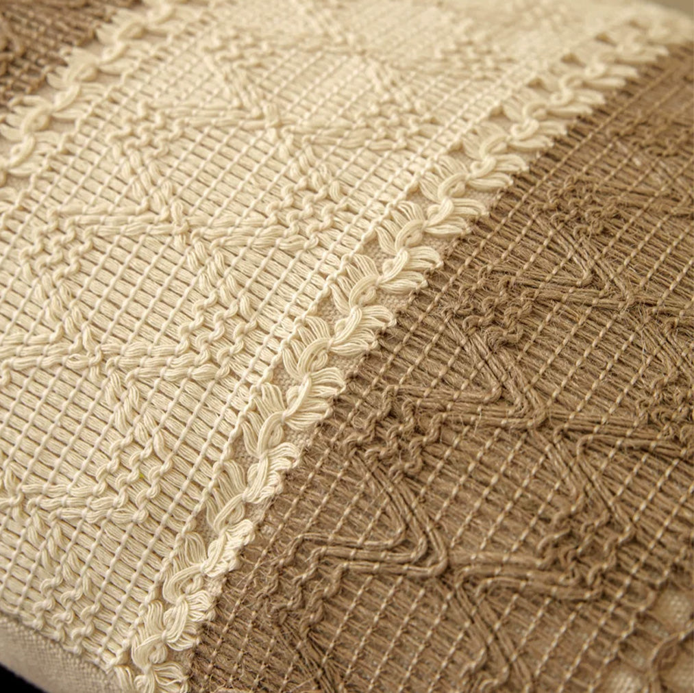 Close-up of the textured woven stripe pattern on the Sahara pillow cover