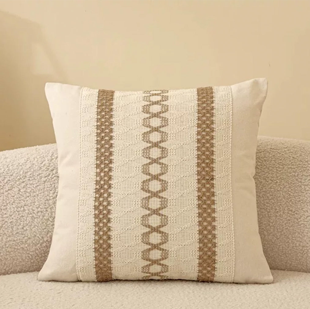 Sahara neutral 18x18 pillow cover styled on a farmhouse sofa