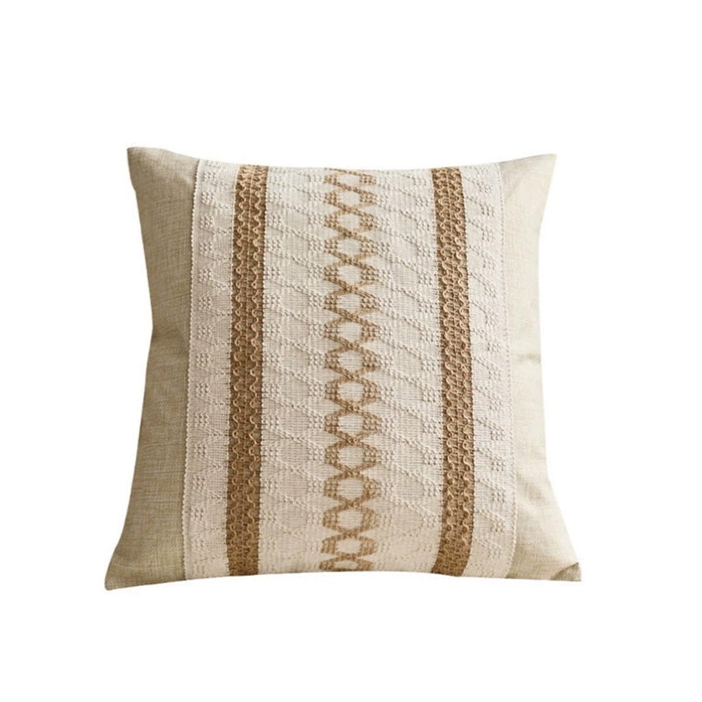 Sahara beige woven stripe pillow cover with cream textured details
