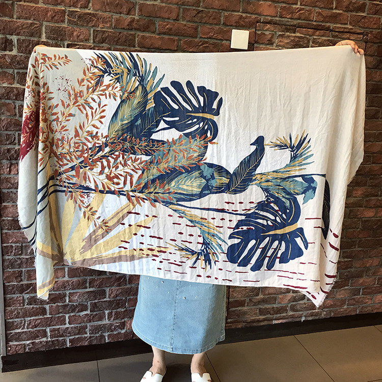 Tropic oversized 35x71 botanical beach towel fully unfolded