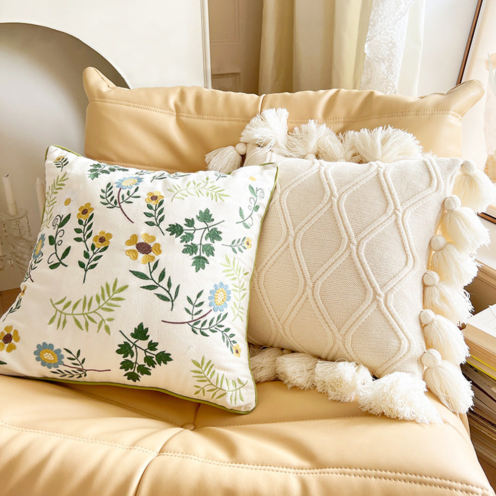 Botanical wildflower cushion cover for farmhouse living room decor