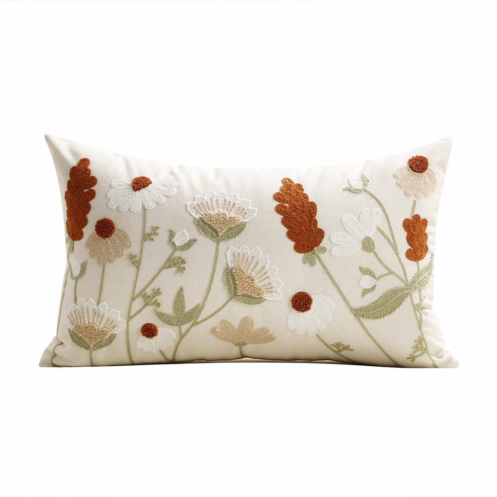 Ditsy cream 12x20 embroidered floral lumbar pillow cover