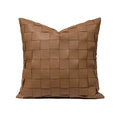 Saddle khaki PU leather basket weave 18x18 pillow cover