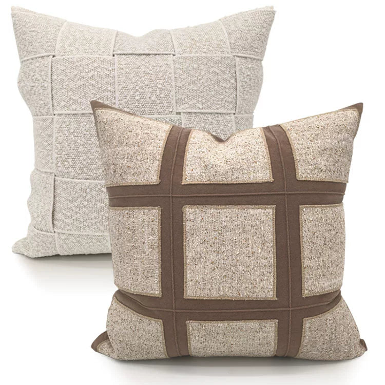 Close-up of the Lattice brown woven grid pillow cover texture