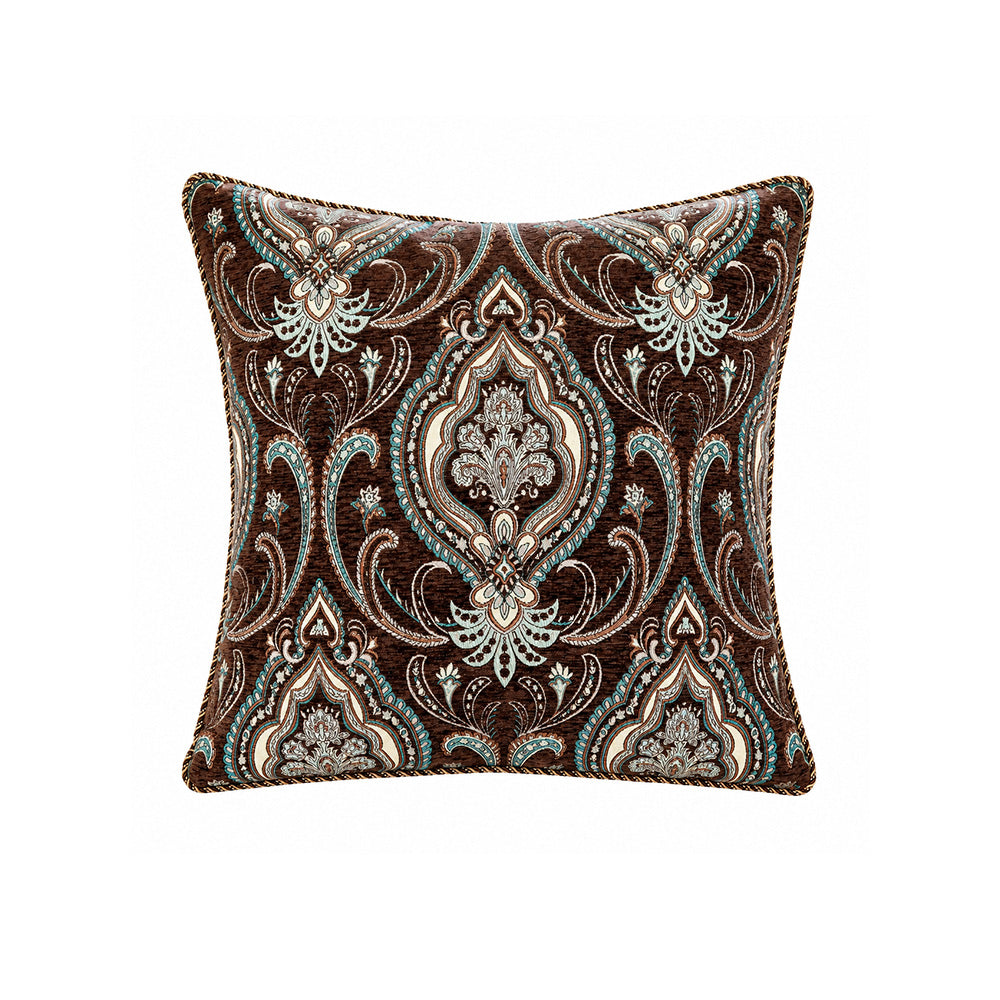 Medallion brown chenille jacquard paisley pillow cover