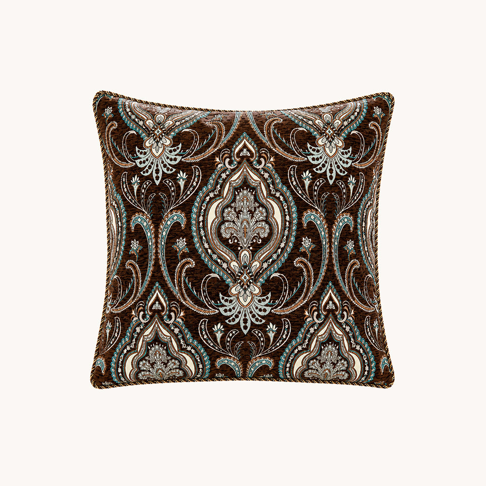 Medallion brown chenille jacquard paisley pillow cover