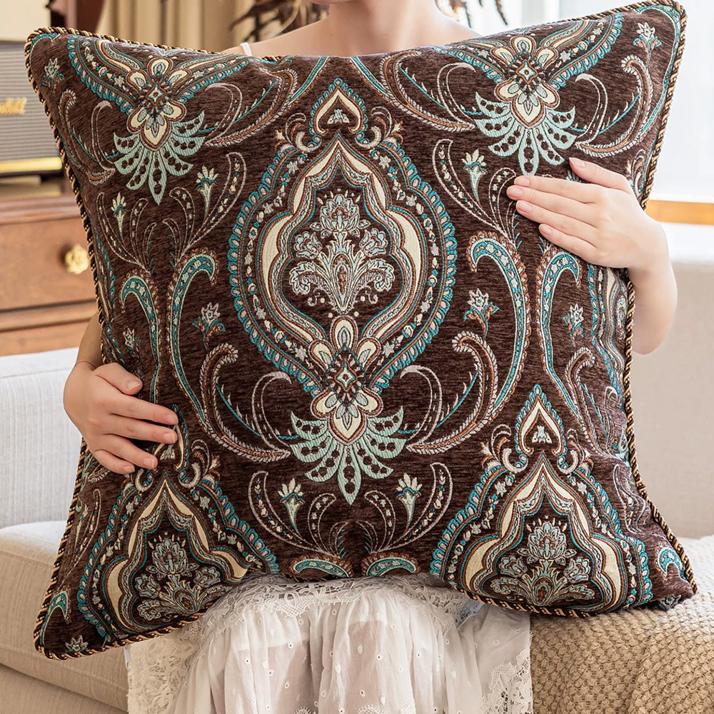 Medallion brown jacquard paisley pillow cover in 22x22 size