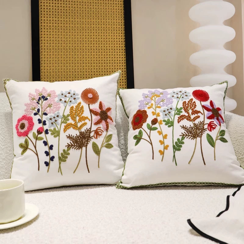 Confetti botanical pillow cover styled on a sofa