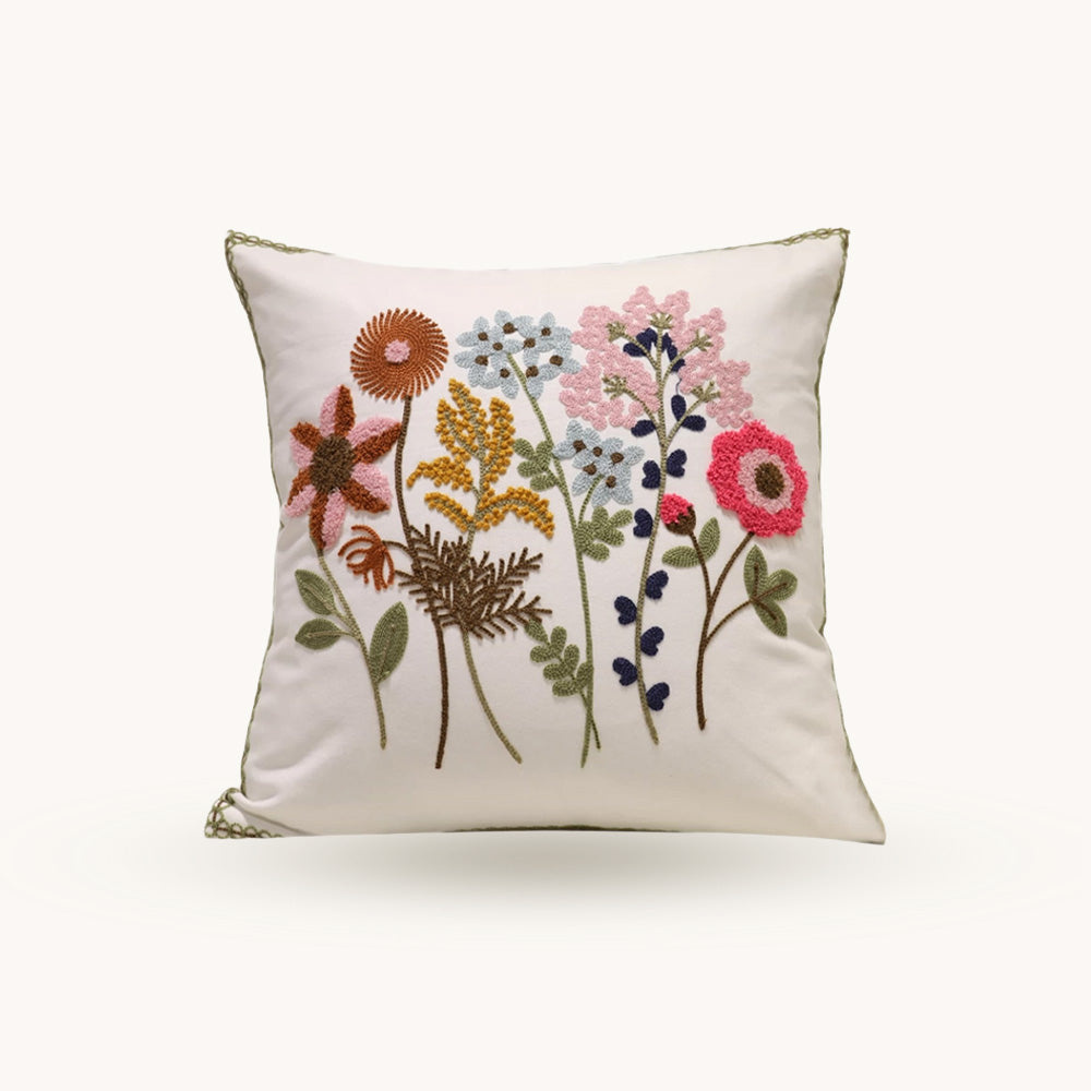 Confetti colorful embroidered wildflower 18x18 pillow cover