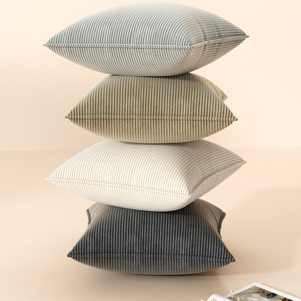 Stacked Ridge pillow covers showing soft ribbed corduroy texture
