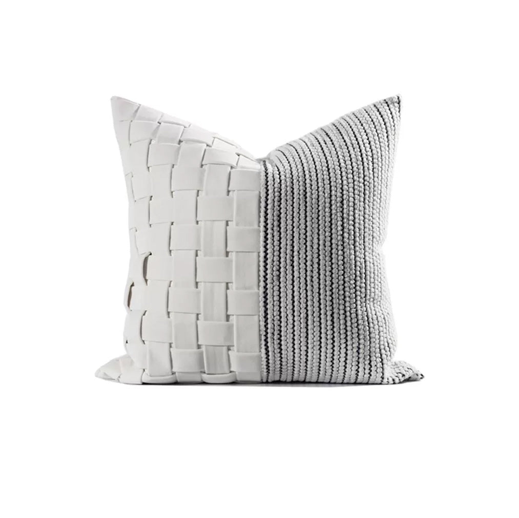 Close-up of Snowdrift white handwoven plush pillow cover texture