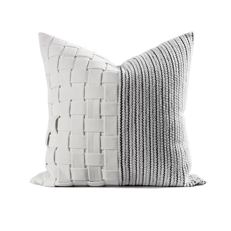 white handwoven pillow cover with textured woven fabric