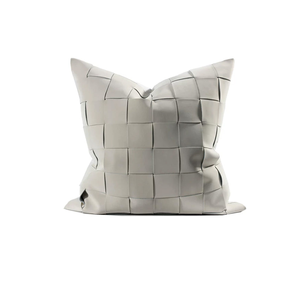 Cream woven pillow cover with dimensional basket weave pattern