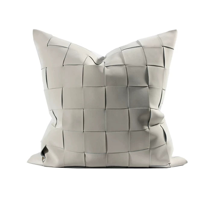 close up basket weave woven fabric pillow cover in cream