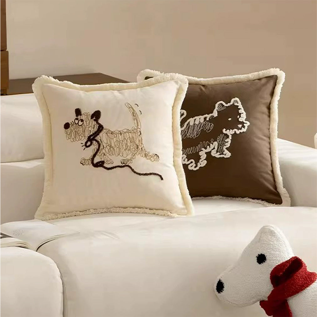 Thread animal cushion cover styled in a modern living room