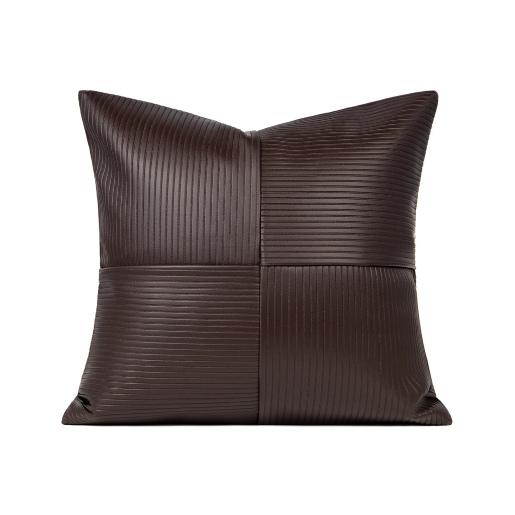 Cacao dark brown PU leather woven 19x19 pillow cover