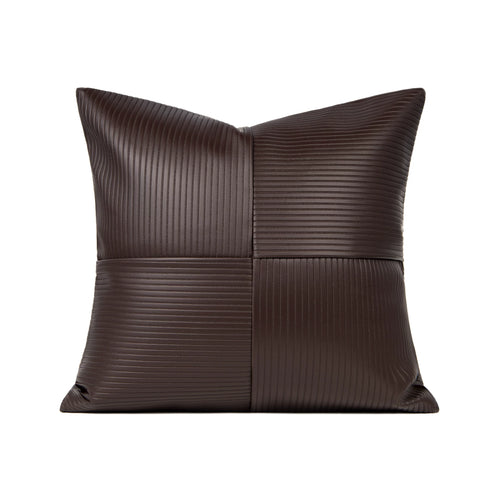 Cacao dark brown PU leather woven 19x19 pillow cover