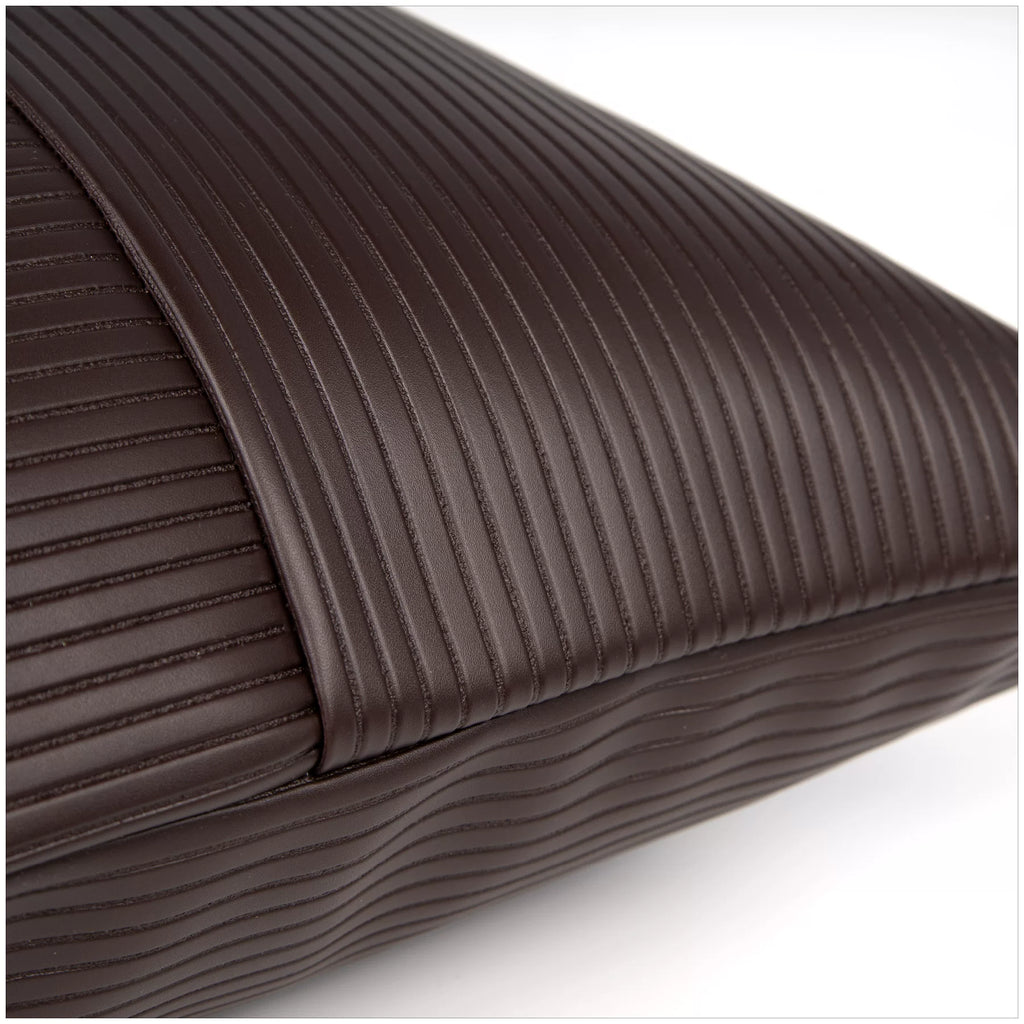 Close-up of the Cacao dark brown PU leather weave texture