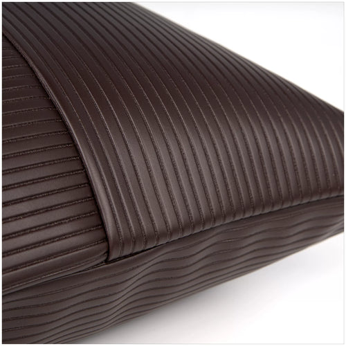 Close-up of the Cacao dark brown PU leather weave texture