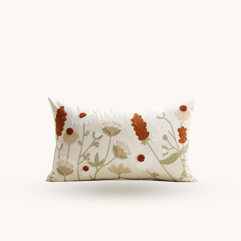Ditsy cream 12x20 embroidered floral lumbar pillow cover