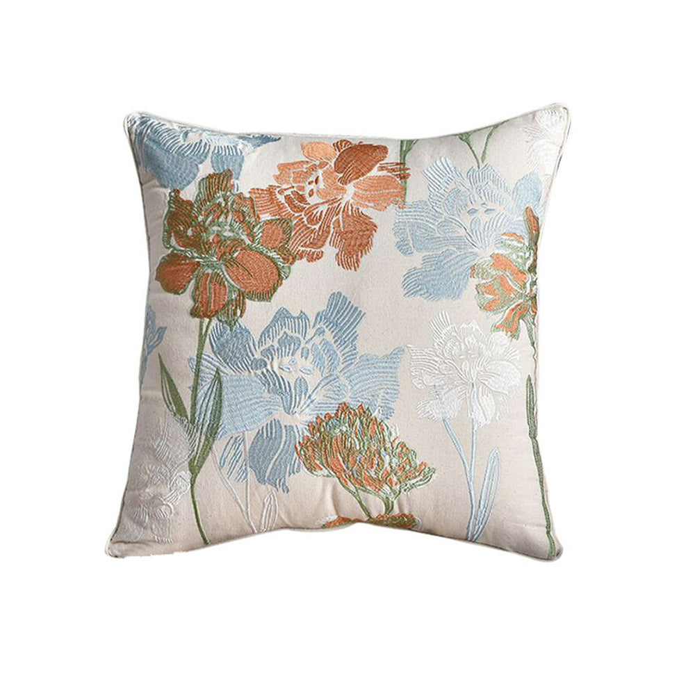 Bouquet blue and terracotta floral embroidered 20x20 pillow cover