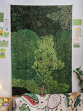 Full Sylvan botanical tapestry hanging vertically above patterned bedding