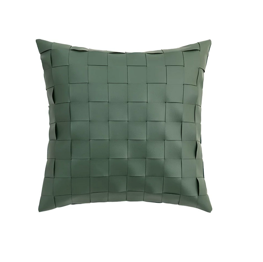 Boreal dark green PU leather basket weave 18x18 pillow cover
