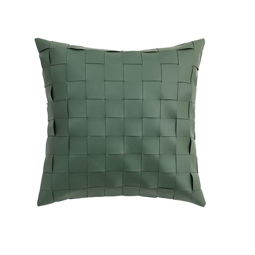 Boreal dark green PU leather basket weave 18x18 pillow cover