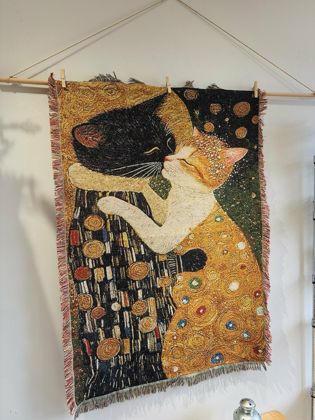 Gilded Cat Art Nouveau-inspired woven wall hanging