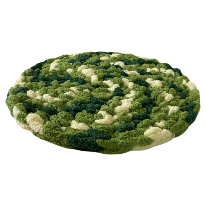 Pebble green chenille round seat cushion with plush tufted texture