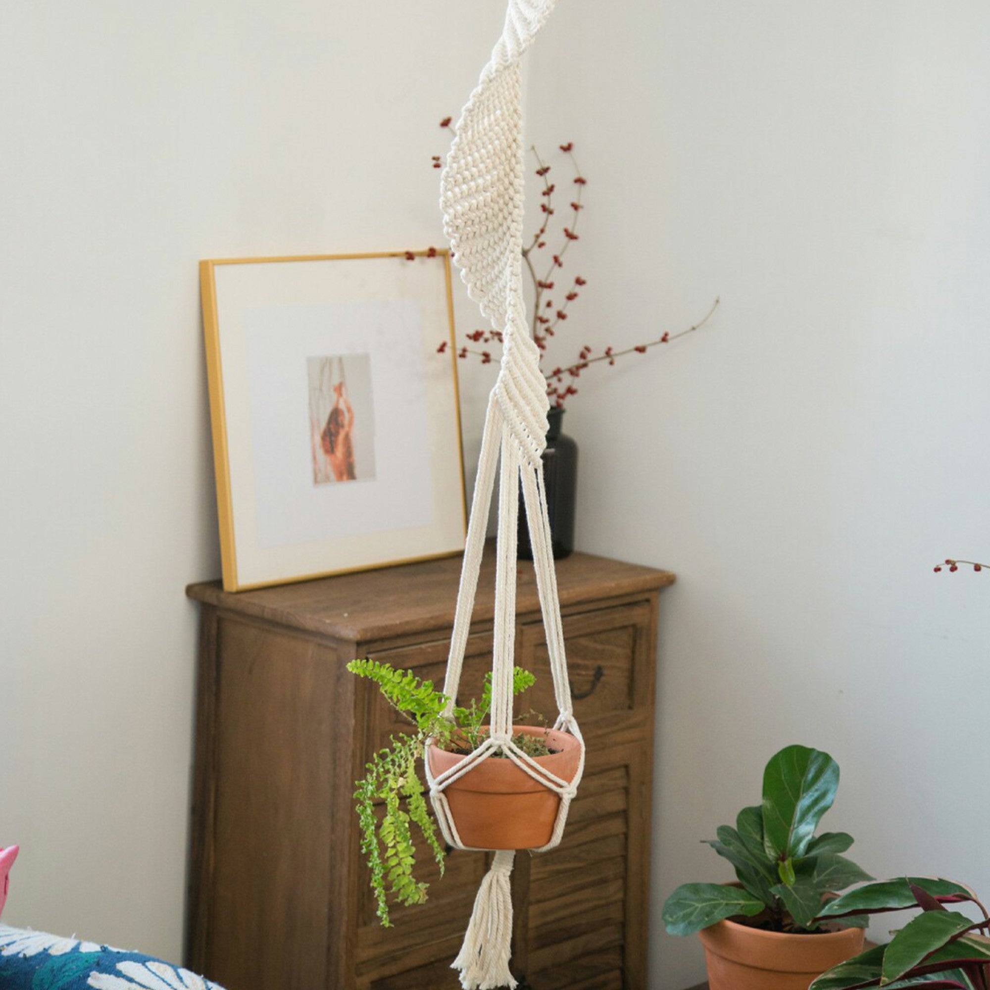 Canopy macrame hanger with decorative fringe