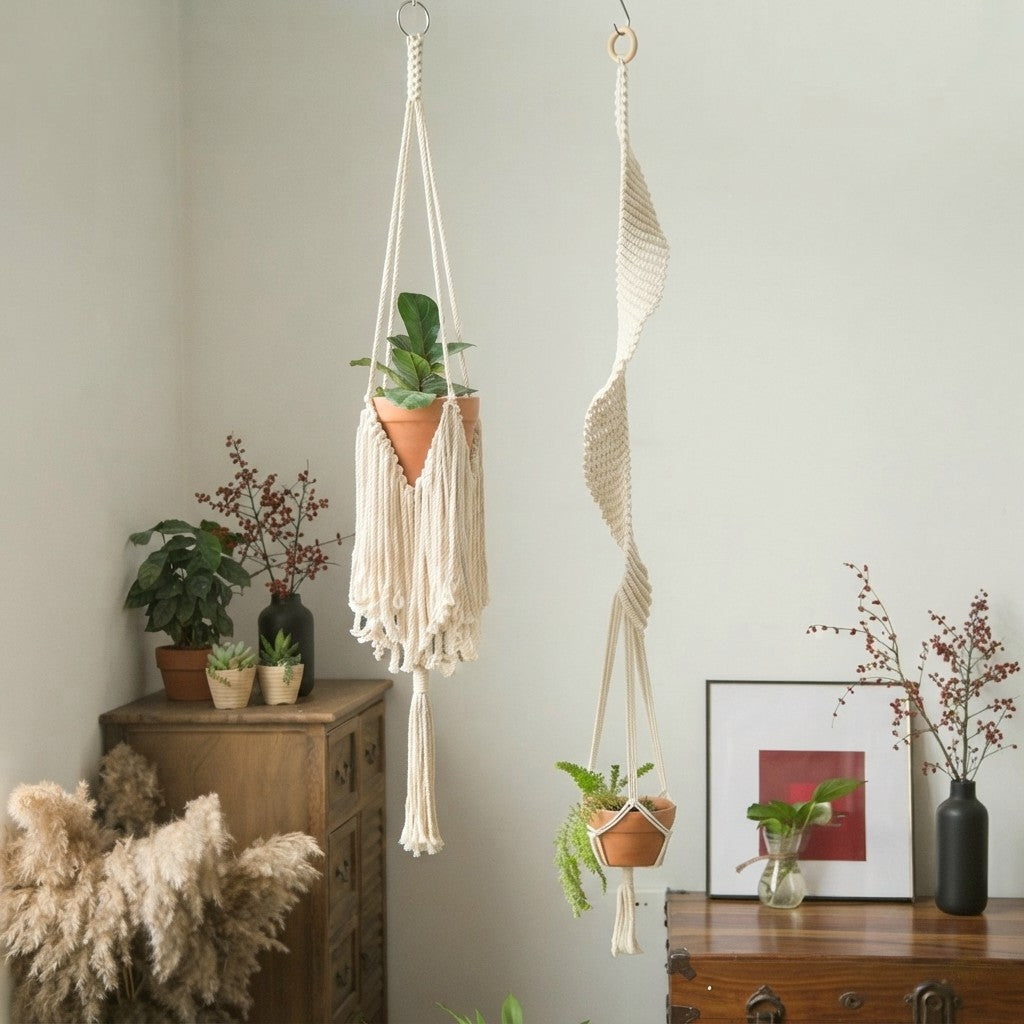 Natural cream macrame holder for a 4 to 8 inch pot