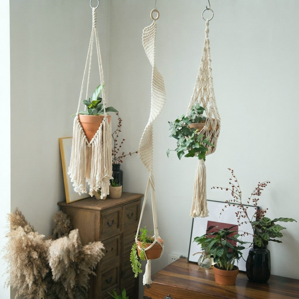 Canopy natural cotton macrame plant hanger collection