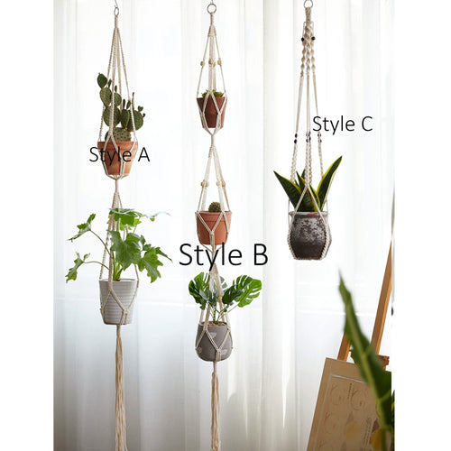 Cascade double-tier diamond weave cotton plant hanger