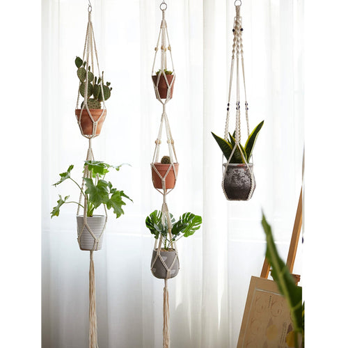 Cascade natural cotton multi-tier macrame plant hanger