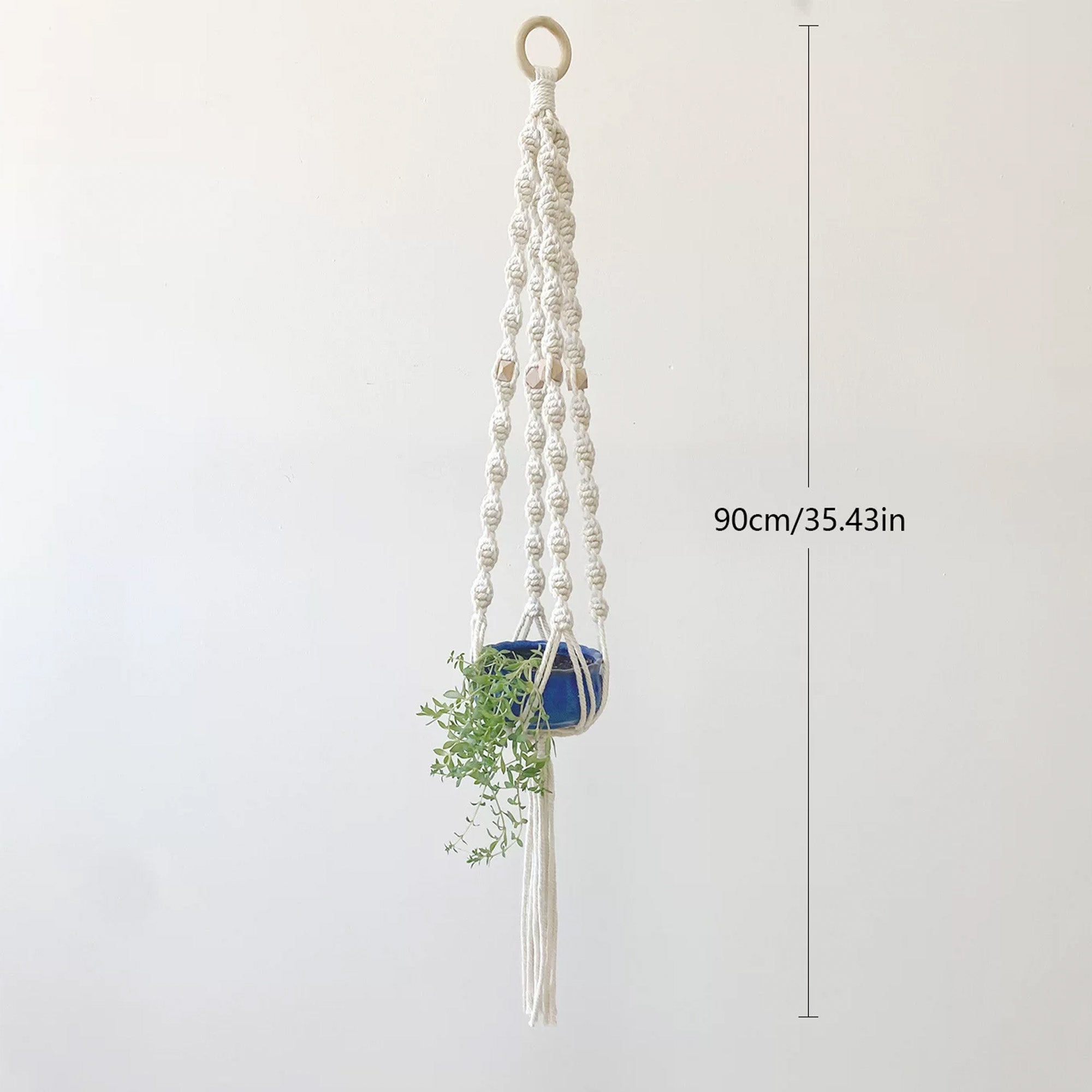 Close-up of natural cotton knots and wooden beads