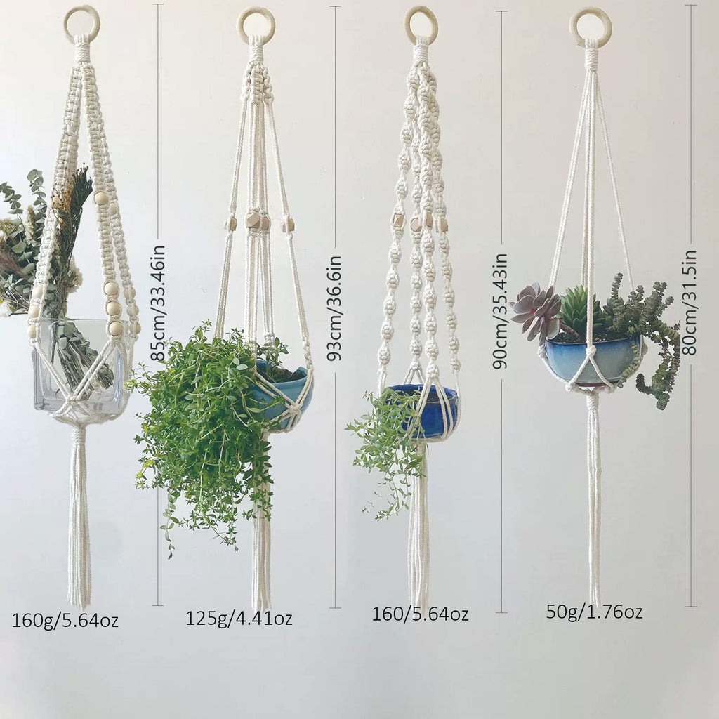 Sprout geometric cotton plant hanger with wood beads