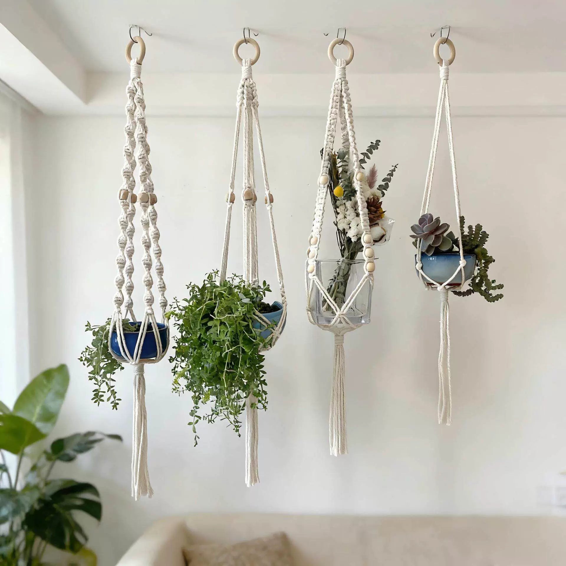 Sprout mini cotton macrame plant hanger collection
