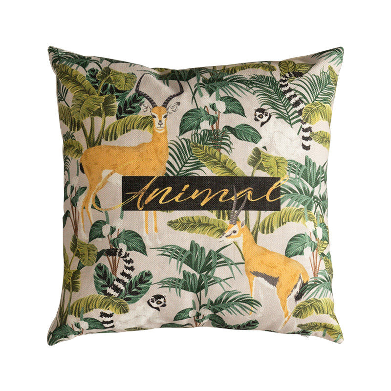  Safari wildlife pillow cover with lemurs and gazelles in tropical rainforest 