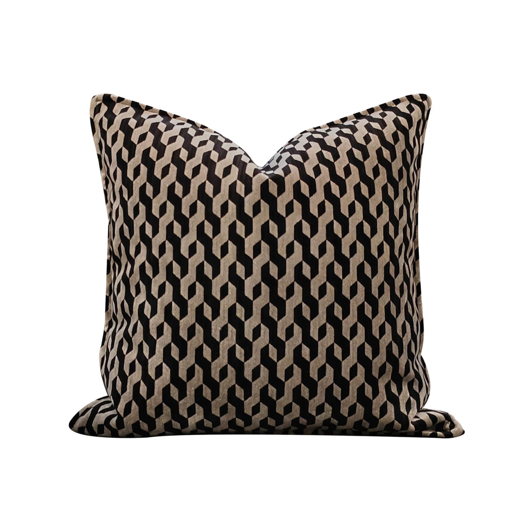 Cassian black and beige geometric woven pillow cover