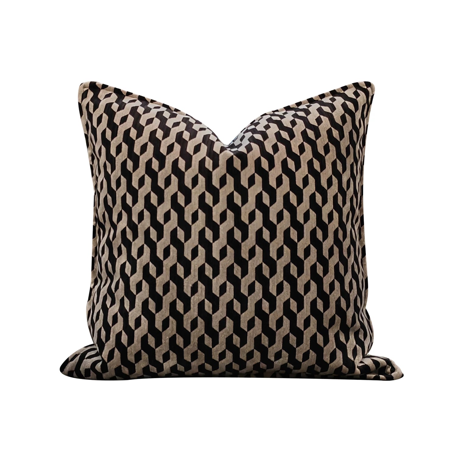 Cassian black and beige geometric woven pillow cover