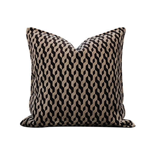Cassian black and beige geometric woven pillow cover