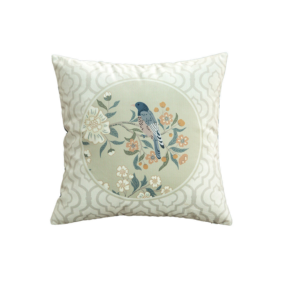 Bluebird Style B floral medallion pillow cover on a neutral background