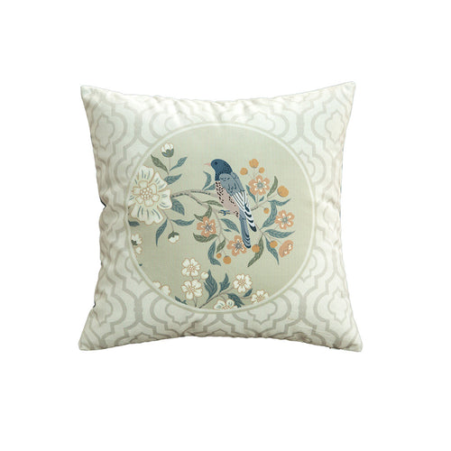 Bluebird Style B floral medallion pillow cover on a neutral background